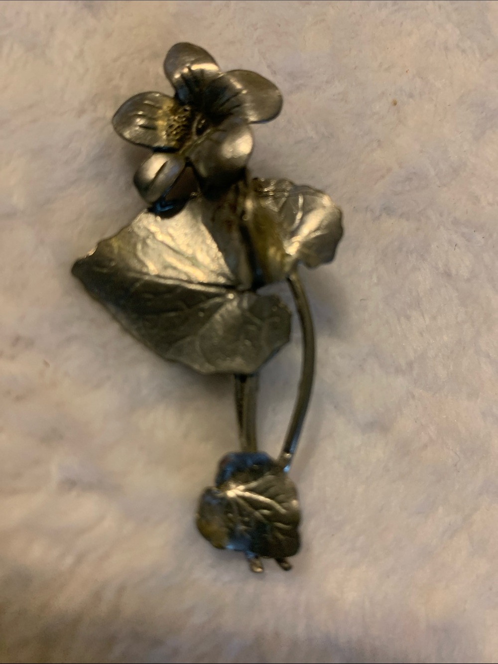 Vintage Floral Metal Brooch leaf shaped design in Aged Silver Tone Well made